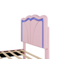 Twin Size Upholstered Platform Bed With Curve Shaped And Height Adjustbale Headboard,Led Light Strips,Pink Twin Pink Upholstered