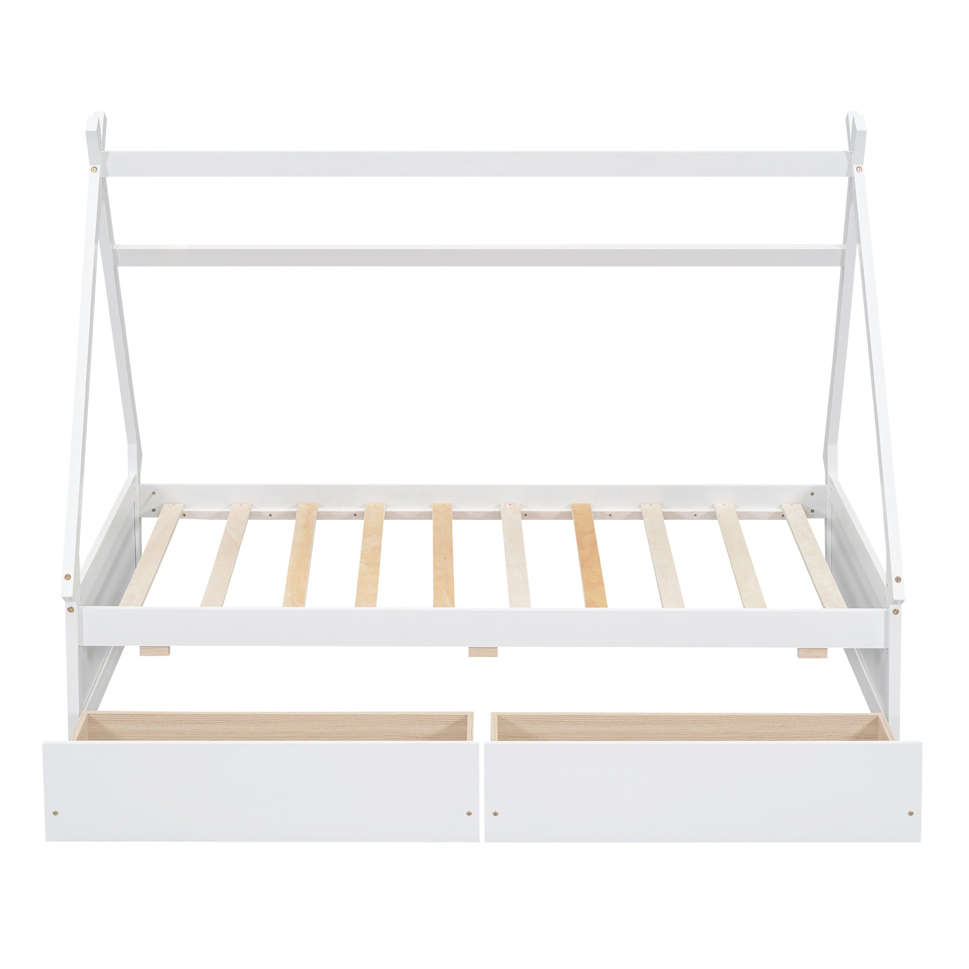 Twin Size House Platform Bed With Two Drawers,Headboard And Footboard, White Twin White Pine