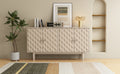 Modern 4 Door Sideboard With Convex Pattern Doors And 2 Silver Handle For Living Room, Dining Room, Kitchen Almond Almond Mdf