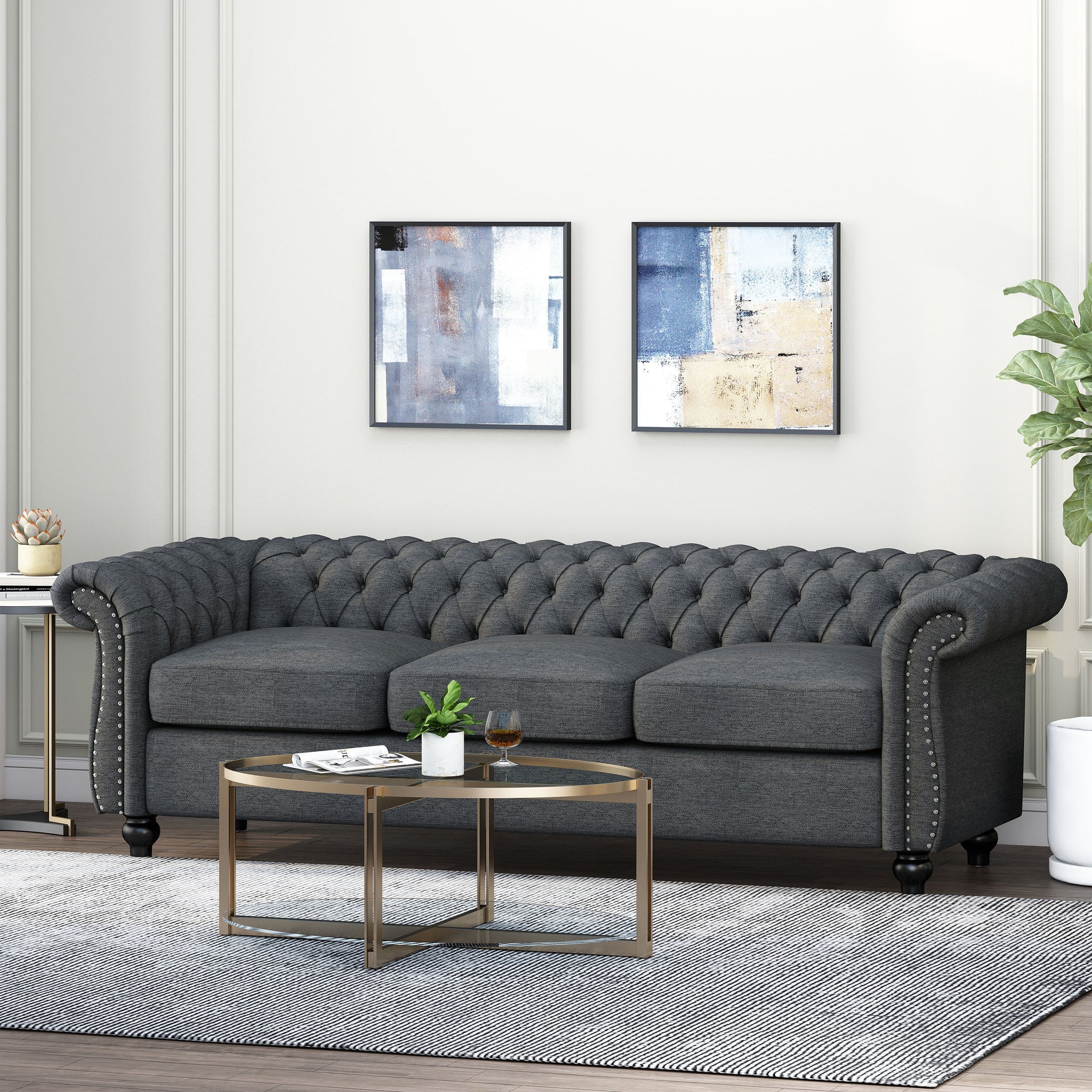 Sofa 3 Seater Charcoal Fabric 3 Seat