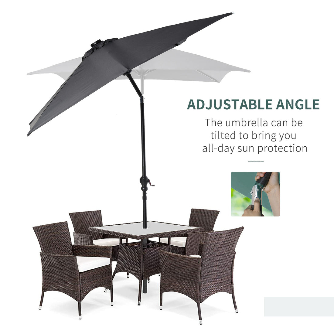 Outsunny 9' X 7' Solar Umbrella, Led Lighted Patio Umbrella For Table Or Base With Tilt & Crank, Outdoor Umbrella For Garden, Deck, Backyard, Pool, Beach, Dark Gray Gray Steel