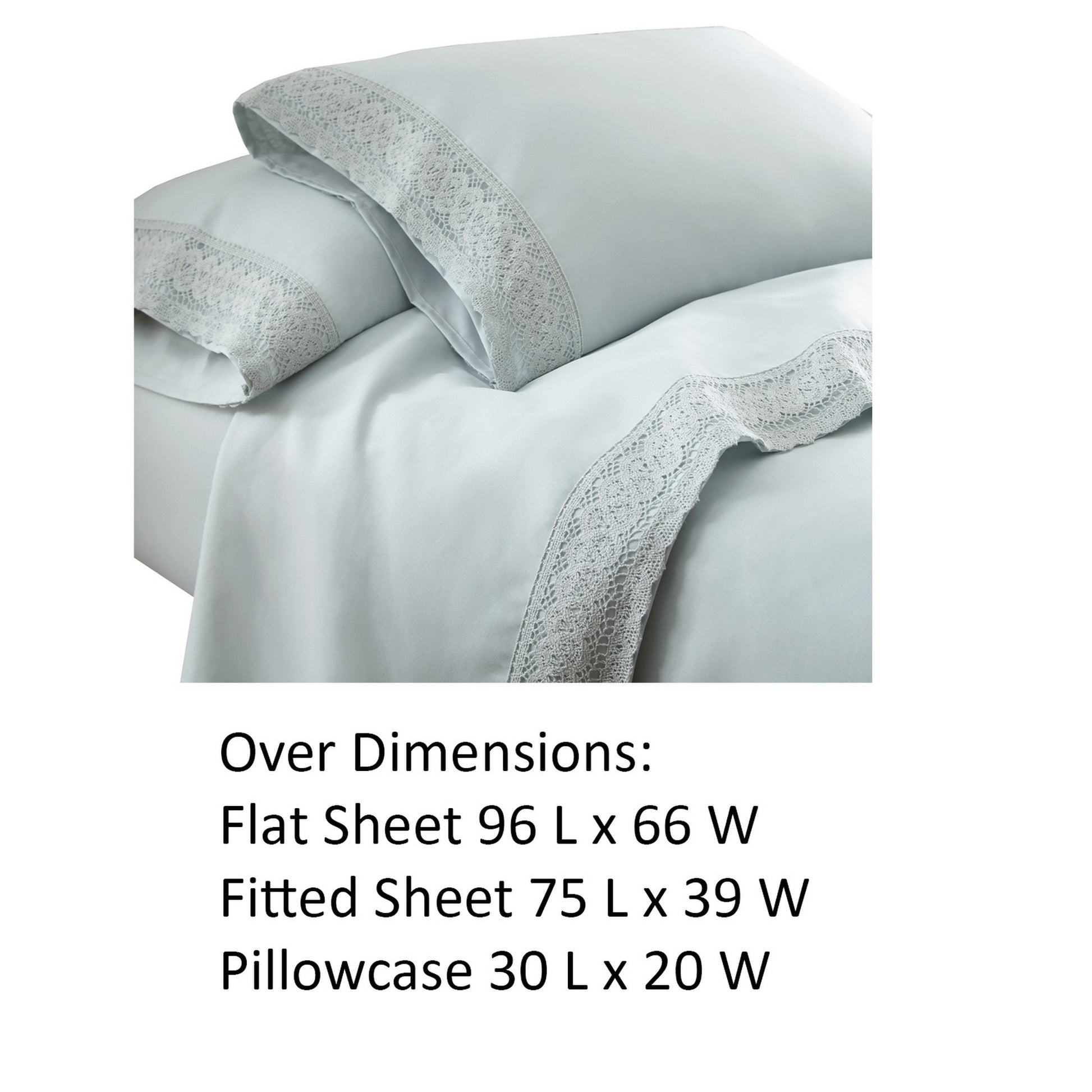 Udine 3 Piece Twin Size Crochet Lace Microfiber Sheet Set The Urban Port, Light Blue Blue Microfiber