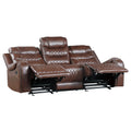 Luxurious Living Room Furniture 1Pc Brown Double Reclining Sofa With Center Drop Down Cup Holders, Receptacles Usb Ports,Faux Leather Upholstery Diamond Pattern Stitching Brown Faux Leather Wood Primary Living Space Luxury,Modern Solid Wood 3 Seat