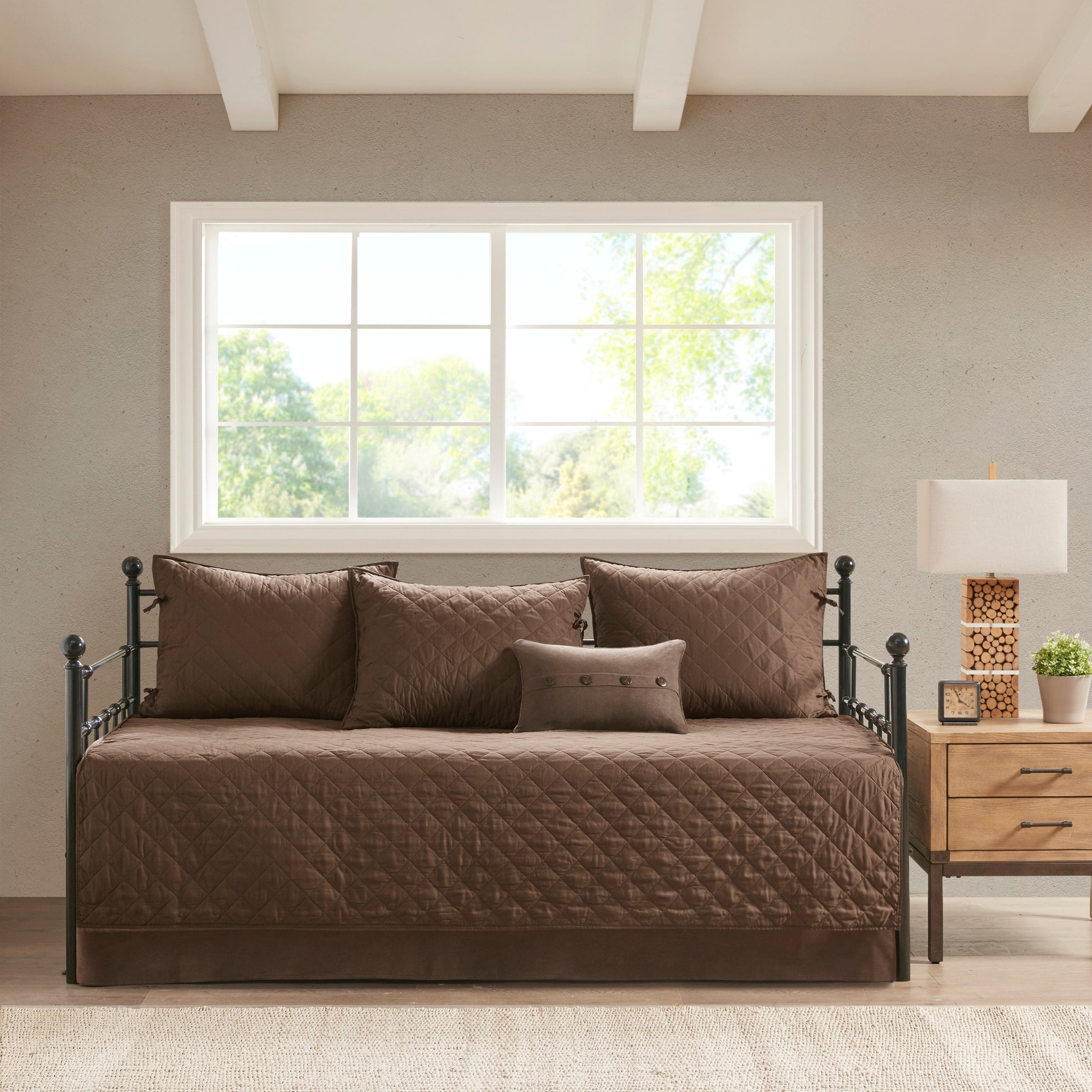 6 Piece Reversible Daybed Cover Set Brown Daybed Brown Microfiber