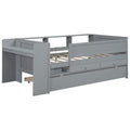 Multi Functional Twin Daybed With Drawers And Trundle, Headboard Storage And Tables, Usb Charging Station, Gray Box Spring Not Required Twin Gray Wood Daybeds Pine