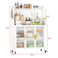 Carbon Steel Kitchen Storage Cabinets, Microwave Stand, Bakers Racks For Kitchens With Storage, Microwave Cart, Transparent Flap Door Design Kitchen Storage Shelves Free Screws 4 Tiers White White Metal