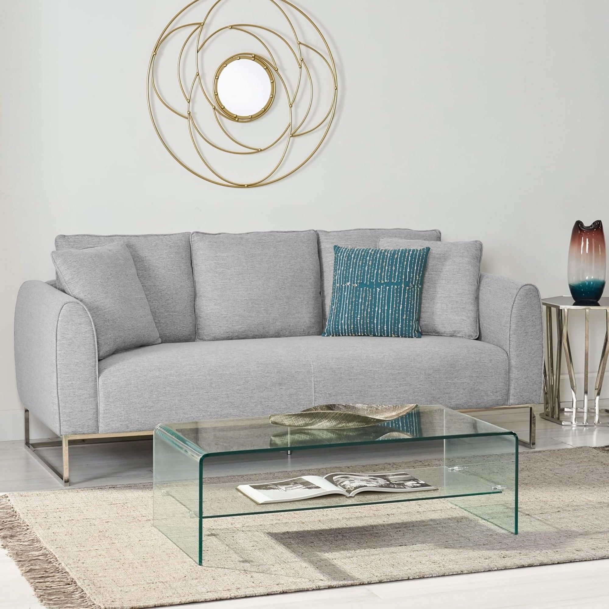 Comfortable And Stylish 82.75" Gray Fabric 2 Seater Sofa With Silver Legs And Soft Upholstery, Extra Deep Seats, For Small Space, Living Room, Office Apartment Gray, Fabric Gray Wood Primary Living Space Medium Soft Cushion Back Light Duty