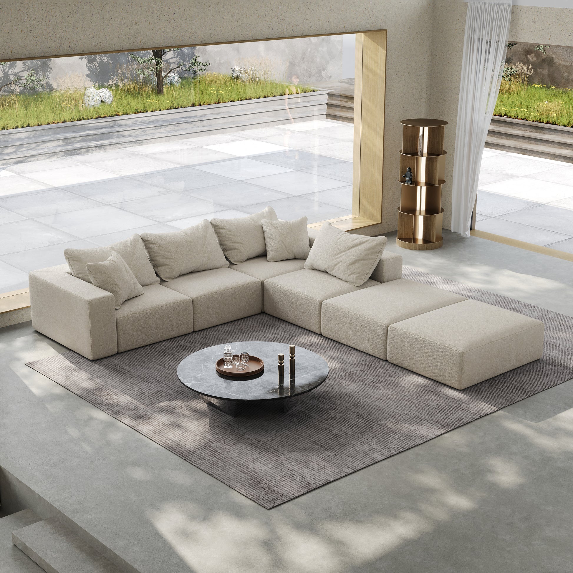 Oversized Sponge Cloud Sofa,Modern Upholstered Sectional Sofa Couch Set,Modular 162" L Shaped Sectional Living Room Sofa Set With 6 Pillows,Free Combination Sofa Couch For Living Room,Bedroom Beige Foam Chenille 6 Seat