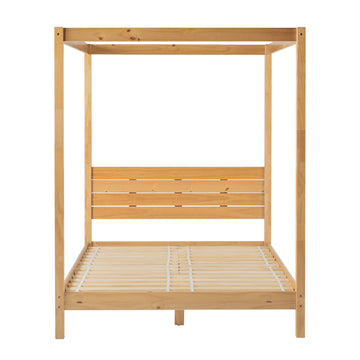Modern Minimalist Boho Queen Canopy Bedframe Natural Pine Queen Natural Wood Pine Pine