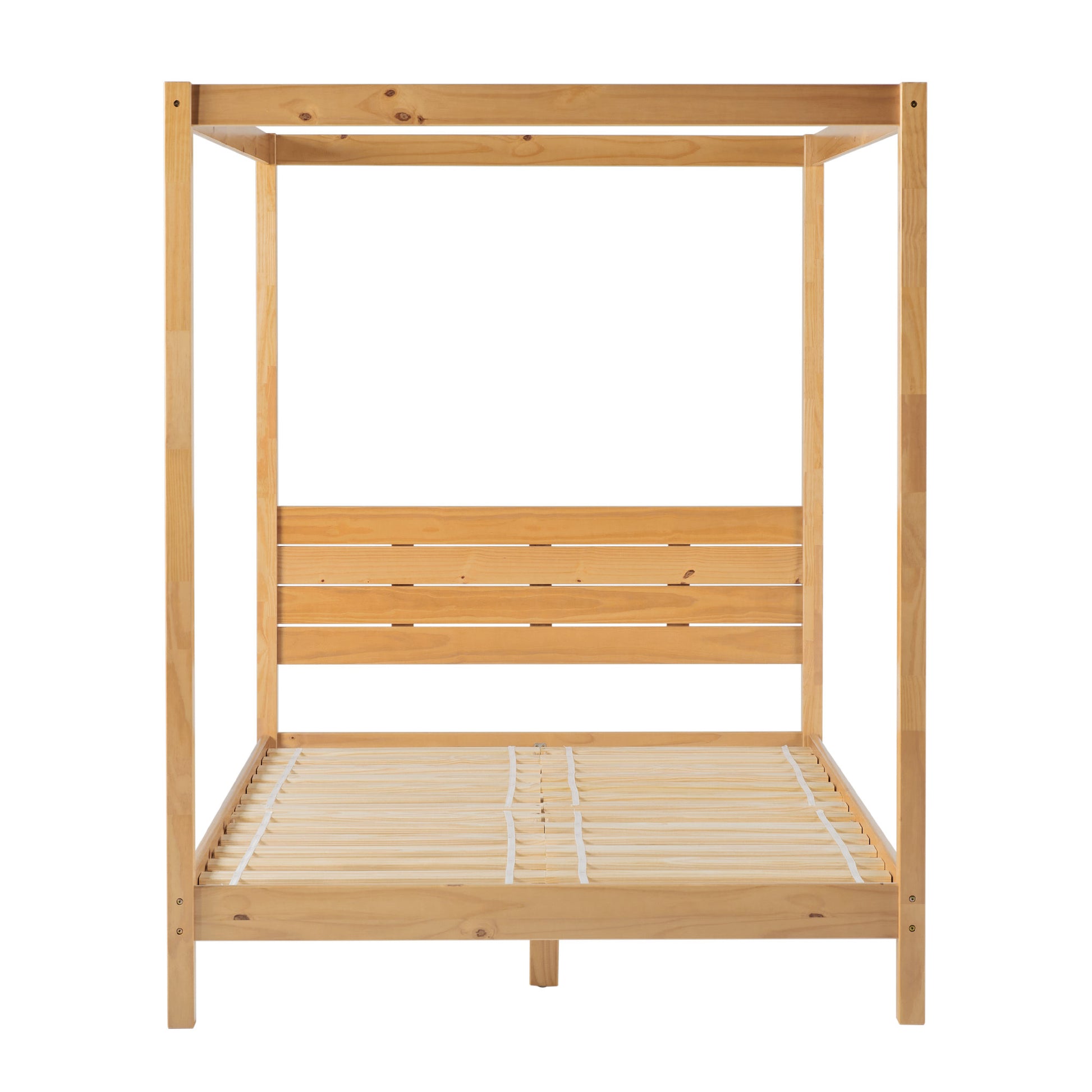 Modern Minimalist Boho Queen Canopy Bedframe Natural Pine Queen Natural Wood Pine Pine