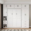 Full Size Murphy Bed With Lockers And Wardrobes, With Installation Video, White Box Spring Not Required Full White Murphy Solid Wood Mdf