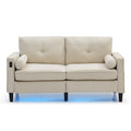 Loveseat Couch With 2 Side Pockets, Modern Sofa With 2 Usb Ports On The Armrest, Power Sofa And Loveseat Set With Led Lights, Linen Fabric 2 Seat For Living Room, Apartment,Office, Beige, 3Colors Beige Linen Wood Primary Living Space Modern Foam Linen