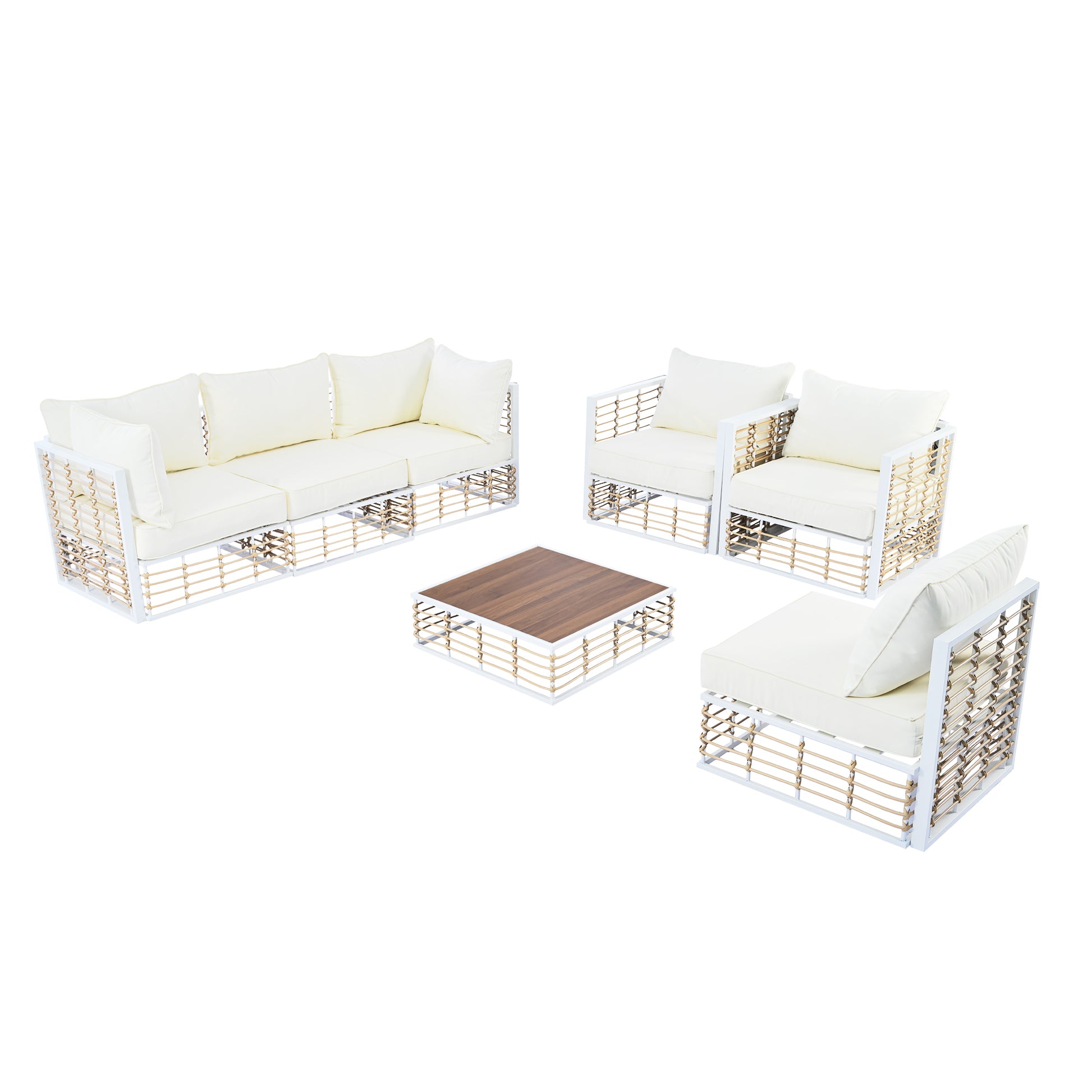 Modern Minimalist 7 Piece Metal Patio Sectional Sofa Set, All Weather Garden Conversational Furniture Set With Thick Cushions And Coffee Table For Indoor Outdoor, White Yes Deep Seating White Weather Resistant Frame Water Resistant Cushion Garden &