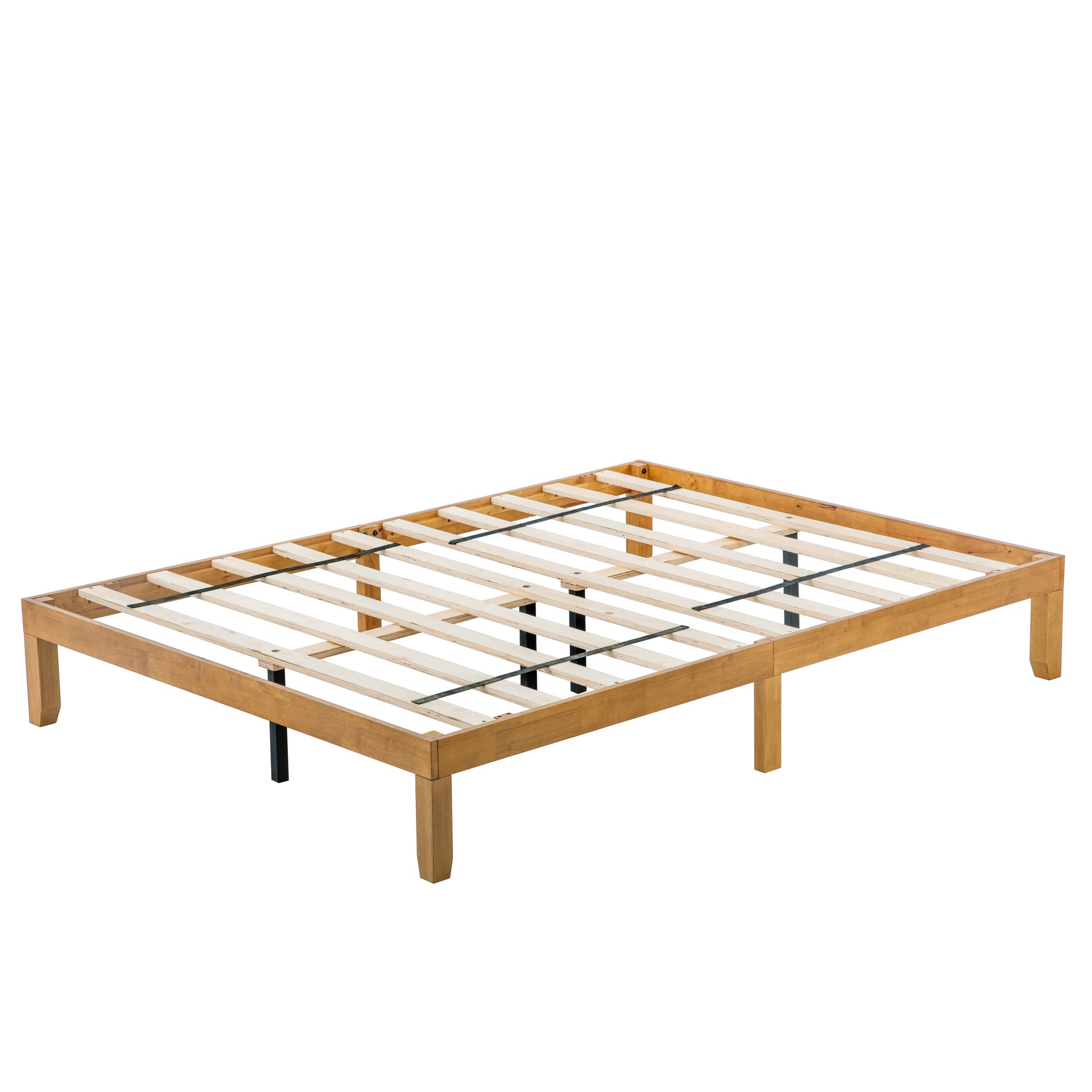 Queen Size Wood Platform Bed Frame,No Box Spring Needed,Strong Wood Slat Support, Easy Assembly Queen Brown White Rubber Wood