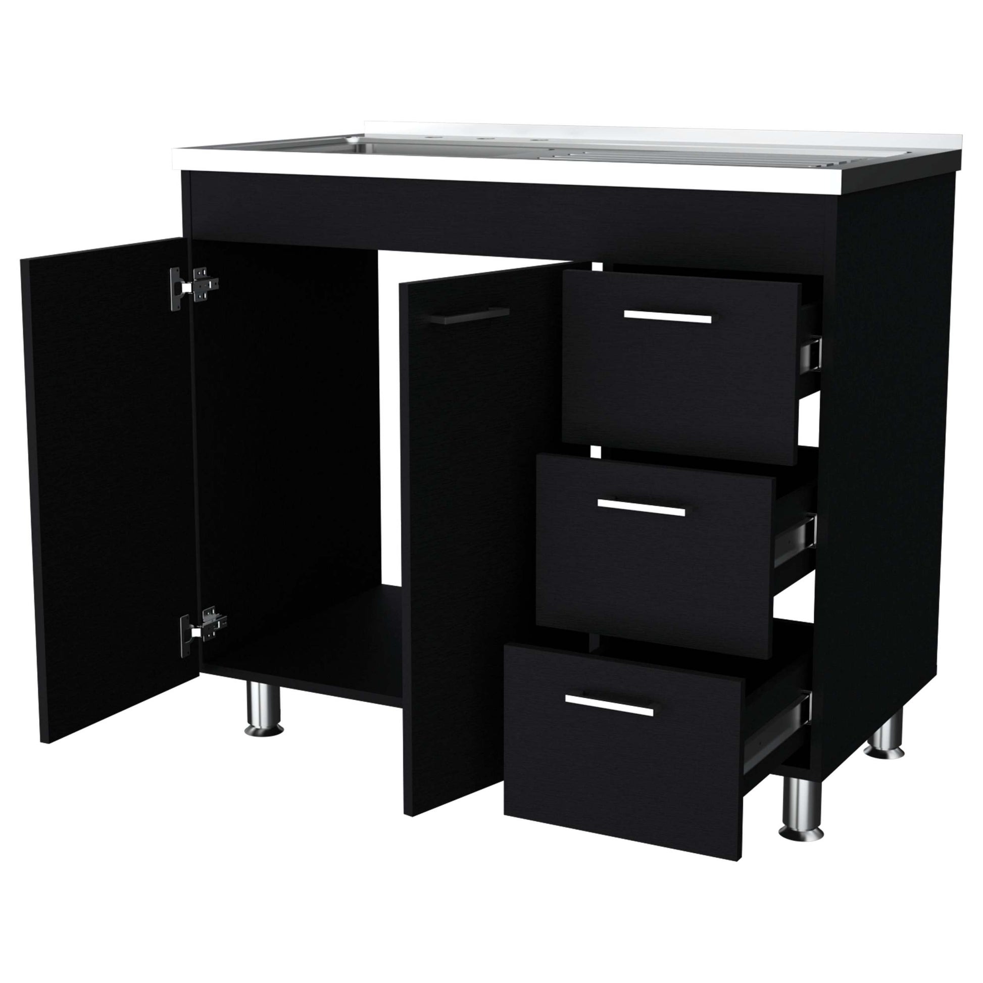 Black 2 Door 3 Drawer Kitchen Cabinet Freestanding 3 4 Drawers Black Primary Living Space Melamine