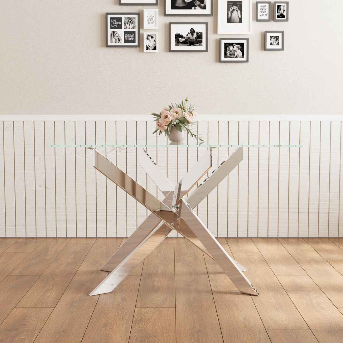 47.2 Inch Modern Minimalist Tempered Glass Coffee Table, Metal Leg Rectangular Dining Table, Transparent Glass Living Room Dining Table, 47.2 Inch X27.5 Inch 29.5 Inch Small Space Suitable