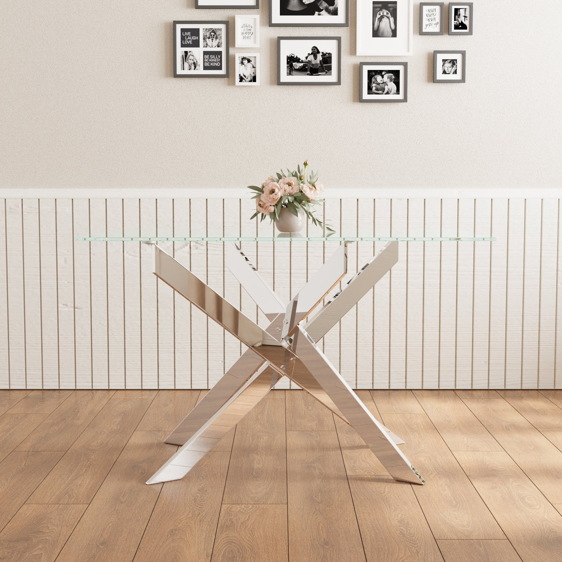 47.2 Inch Modern Minimalist Tempered Glass Coffee Table, Metal Leg Rectangular Dining Table, Transparent Glass Living Room Dining Table, 47.2 Inch X27.5 Inch 29.5 Inch Small Space Suitable