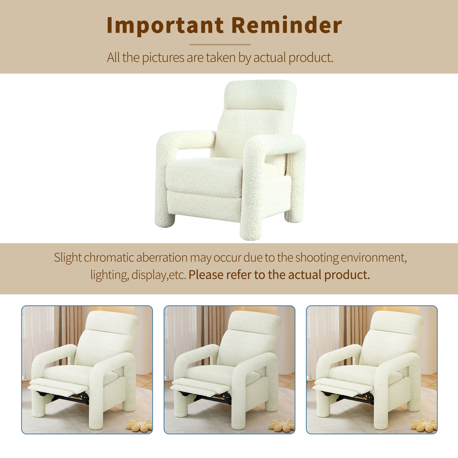 31.25" Push Back Recliner Armchair Upholstered Recliner Chair Single Sofa With Adjustable Backrest For Living Room, Beige Beige Teddy
