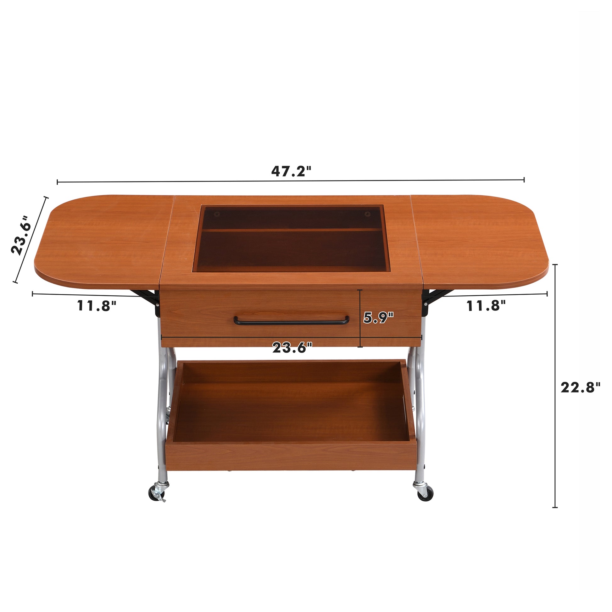 Modern Extended Coffee Table With Wheels, Folding Coffee Table With 1 Drawer And 2 Tier Storage, Metal Frame Coffee Table For Living Room Mahogany Glass,Mdf Metal