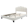 Full Size Upholstered Flower Shape Bed, Elegant Flowers Headboard With Led Light Strip, Sherpa Fabric Platform Bed With Wooden Slats Support, White Full White Wood