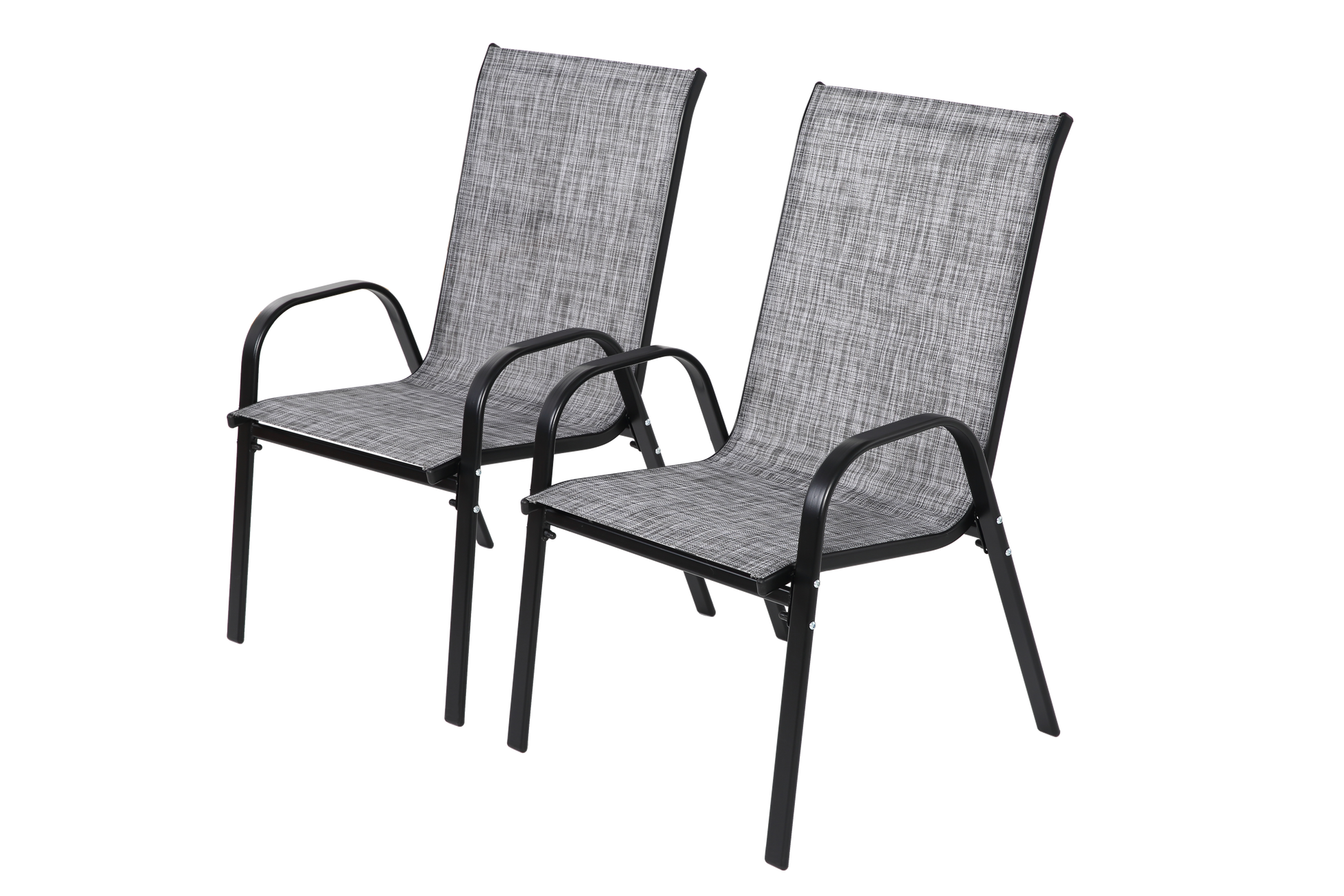 2 Piece Patio Chairs, Outdoor Camping Chairs Withtextilene Fabric, Set Of 2 Garden Chairs With Armrest High Backrest For Garden Patio Pool Beach Yard Space Saving Grey Grey Steel