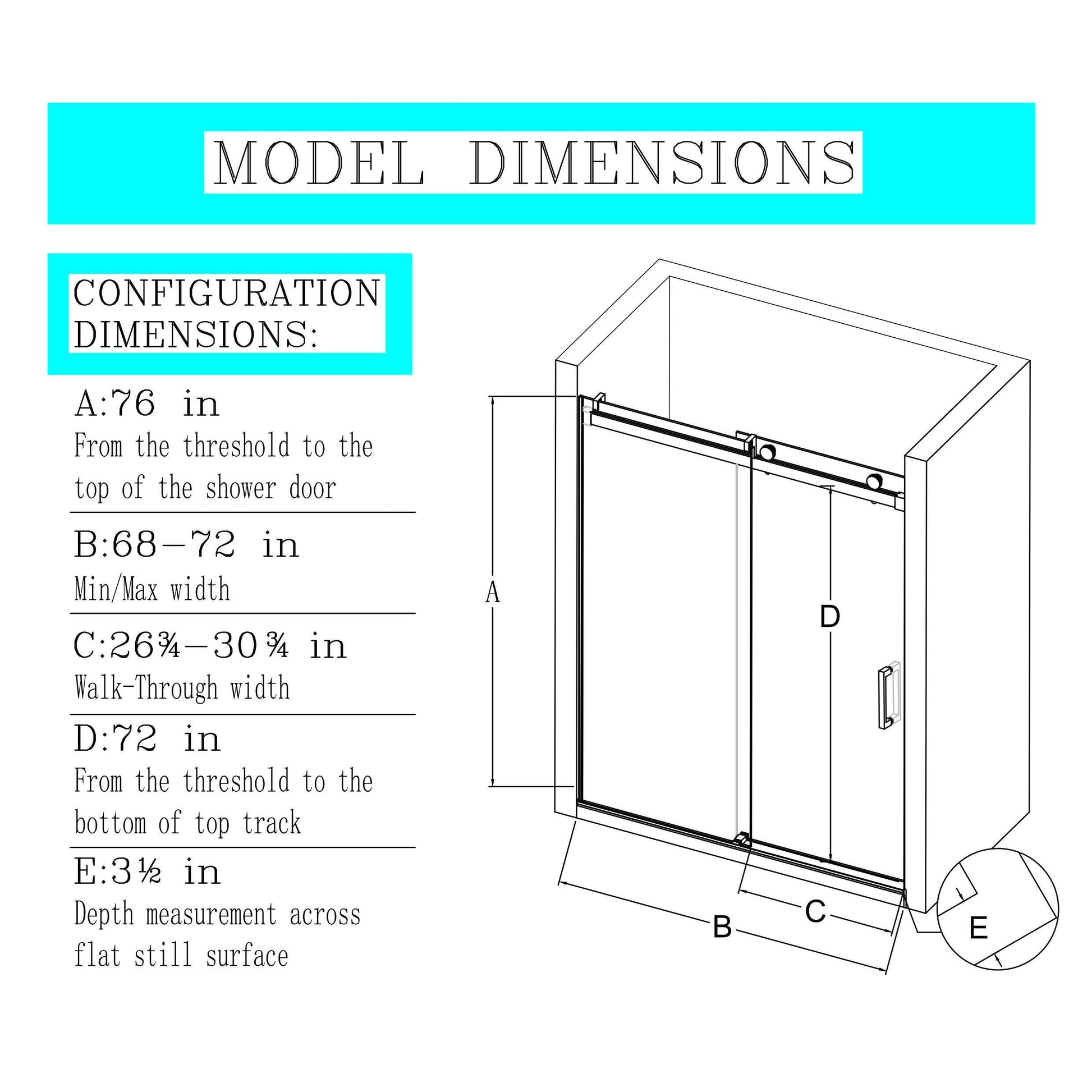 68 72" W * 76" H Frameless Single Sliding Soft Close Shower Doors With Buffer, Reversible Installation, 3 8" 10Mm Thick Sgcc Tempered Glass Door, Bathroom Sliding Shower Door, Brushed Gold Finish Brushed Gold Glass Metal