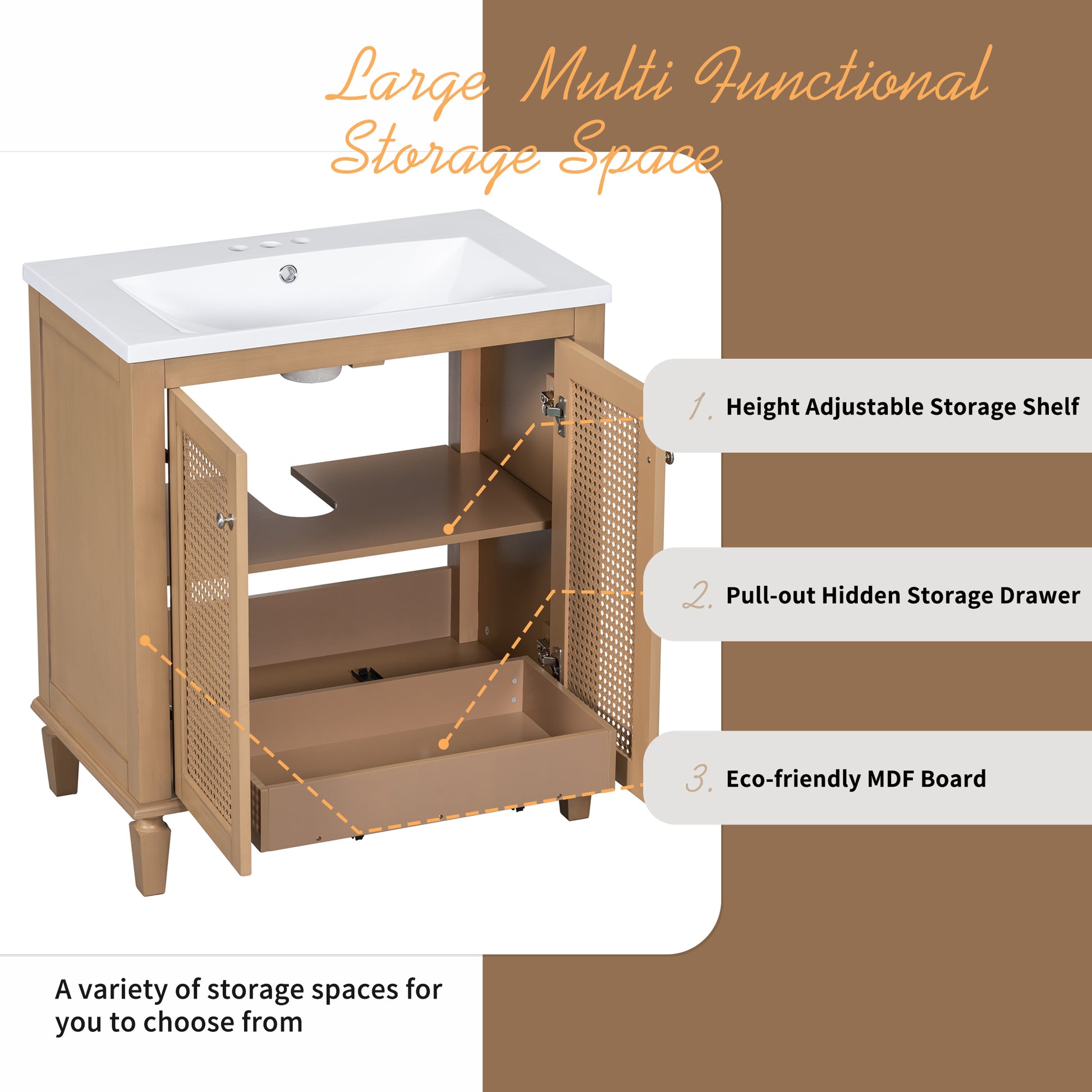 30 Inch Bathroom Vanity With Resin Sink, Freestangding Bathroom Vanity Set With Hidden Drawer, Storage Cabient For Bathroom, Solid Wood Frame Bathroon Cabinet 1 Wood 2 1 Bathroom Freestanding Solid Wood Mdf Resin Painted