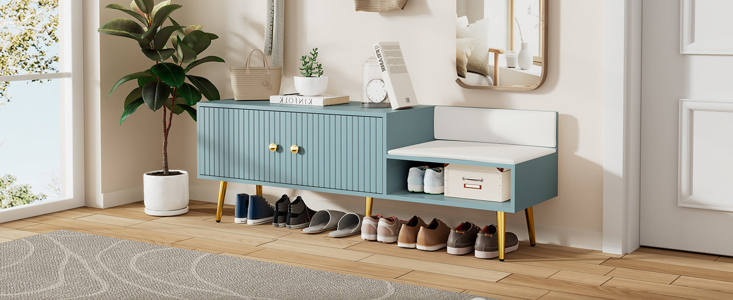 Modern Shoe Storage Bench With Hidden Storage And Upholstered Cushions For Bedside, Living Room And Entryway Light Blue Light Blue Mdf Metal