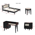 3 Pieces Bedroom Set With Queen Size Wooden Bed Frame, 1 Vintage Nightstand And 1 Makeup Vanity Set With Stool,Black Expected Arrival Time: 08.23 Queen Black 3 Piece Set Wood