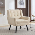 Modern Soft Teddy Material Ergonomics Accent Chair Living Room Chair Bedroom Chair Home Chair With Black Legs For Indoor Home White Teddy Fabric White Foam Upholstered