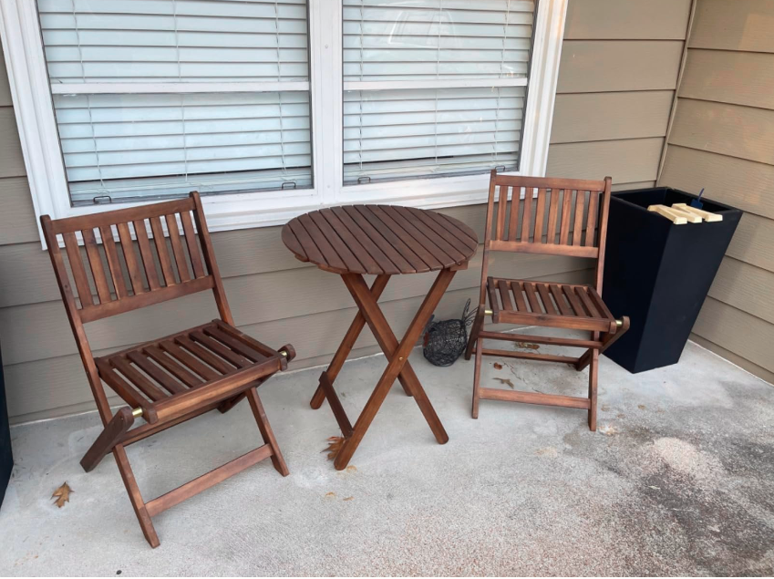 3 Piece Acacia Wood Bistro Set, Wooden Folding Patio Furniture For Garden Backyard Balcony Porch W 1 Coffee Table And 2 Foldable Chairs, Natural Stained Light Brown Acacia Wood