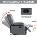 Large Manual Recliner Chair In Fabric For Living Room, Grey Grey Polyester Manual Handle Metal Primary Living Space Medium Firm Cushion Back Heavy Duty American Design Pine Pillow Top Arms Fiber Foam And Polyester Fiber Pad Fabric