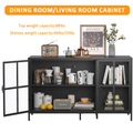 Heavy Duty Metal Modern Sideboard Buffet Cabinet With Storage Premium Steel Storage Cabinet ,Adjustable Feet,Glass Doors,Large Capacity Organizer For Living Room,Bed Room,Dining Room Black Kitchen