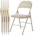 4 Pack Folding Chairs With Leather Padded Cushion Seats & Durable Metal Frame, Comfortable, Foldable, Portable, Commercial Event Seat, Indoor Outdoor For Parties, Home, Office, Kahki Khaki Leather