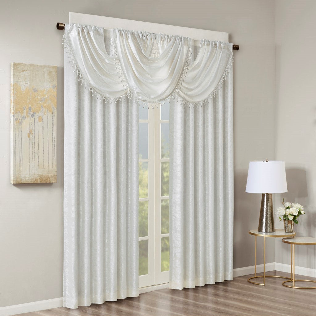 Jacquard Lined Total Blackout Rod Pocket Back Tab Curtain Panel Only 1 Pc Panel White Polyester