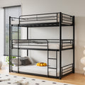 Triple Twin Bunk Beds, Twin Over Twin Over Twin Metal Bunk Bed Platform Frame, Two Attached Ladders, Easy Access Guard Rail, No Box Spring Need Black Box Spring Not Required Twin Black Metal Bedroom