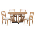 5 Piece Retro Rustic Functional Dining Set Unique Geometric Design, 1 Extendable Table With A 16 Inch Leaf And 4 Upholstered Chairs Ideal For Dining Room And Kitchen Natural Natural Solid Wood Mdf