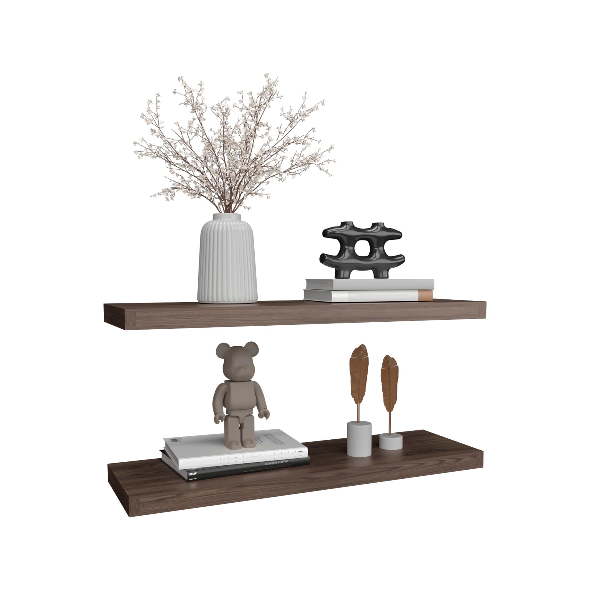 Floating Shelves 1.50" H, 2 Shelves, Walnut Brown Solid Wood Mdf Engineered Wood