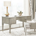 Dauphin Gold Accent 5 Drawer Wood Executive Desk, Grey Cashmere Wood Gray Solid Wood Mdf Wood