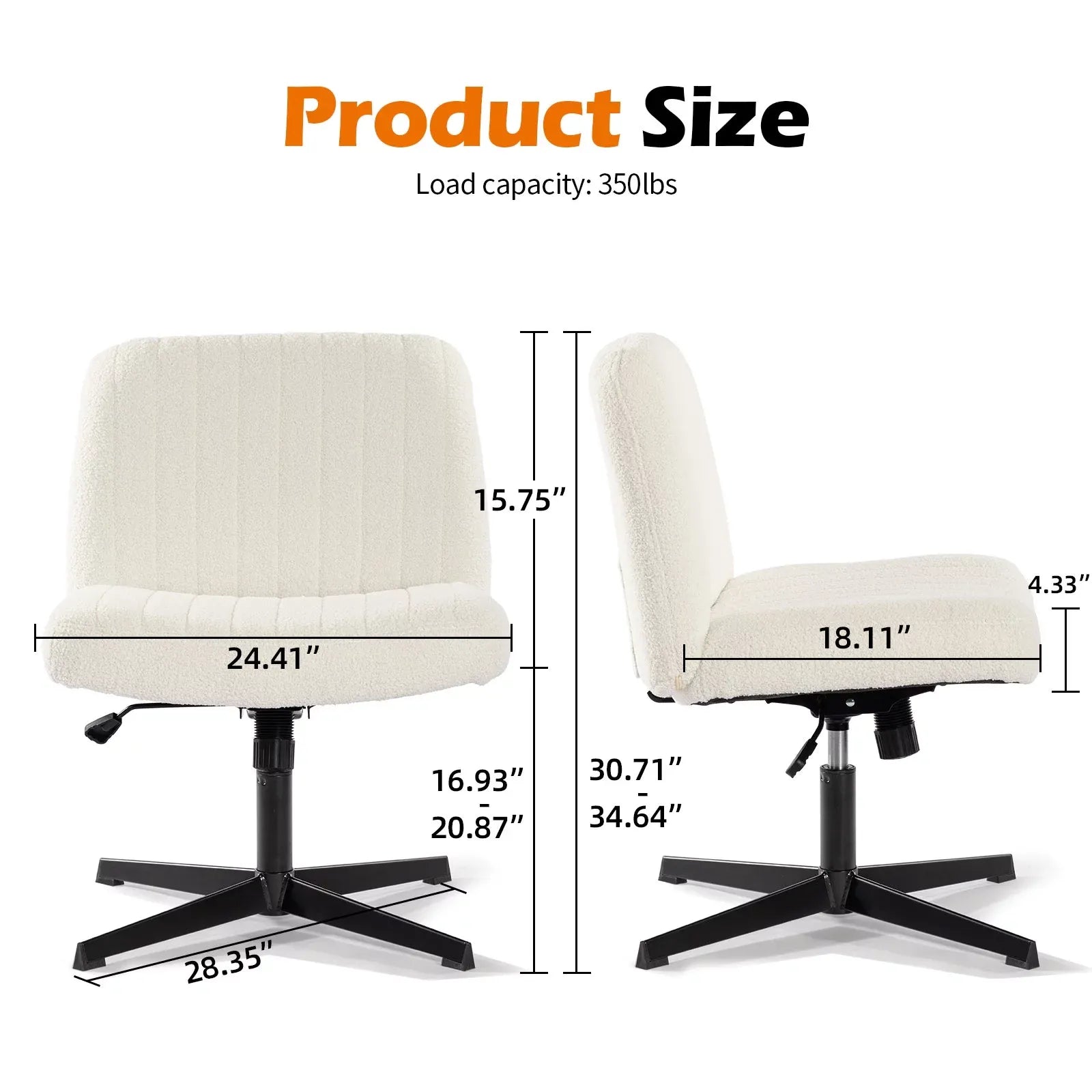 Office Chair Armless Desk Chair No Wheels, Sherpa Padded Wide Seat Home Office Chairs, 115 Rocking Mid Back Cute Computer Chair For Bedroom, Vanity, Makeup,Whtie White Foam Teddy