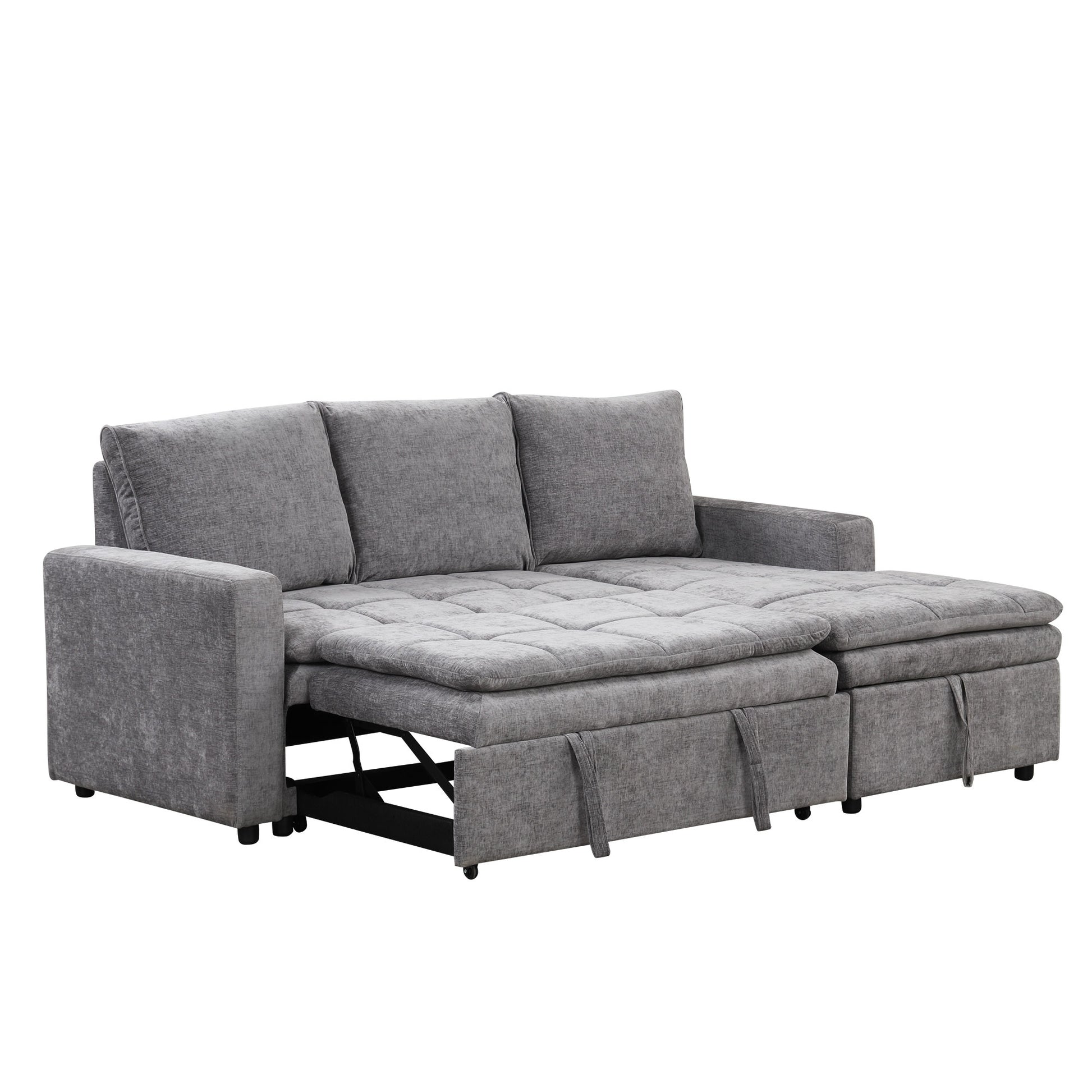 Soft Upholstered Sectional Sofa Bed With Storage Space, Suitable For Living Rooms And Apartments. Gray Wood Polyester 3 Seat