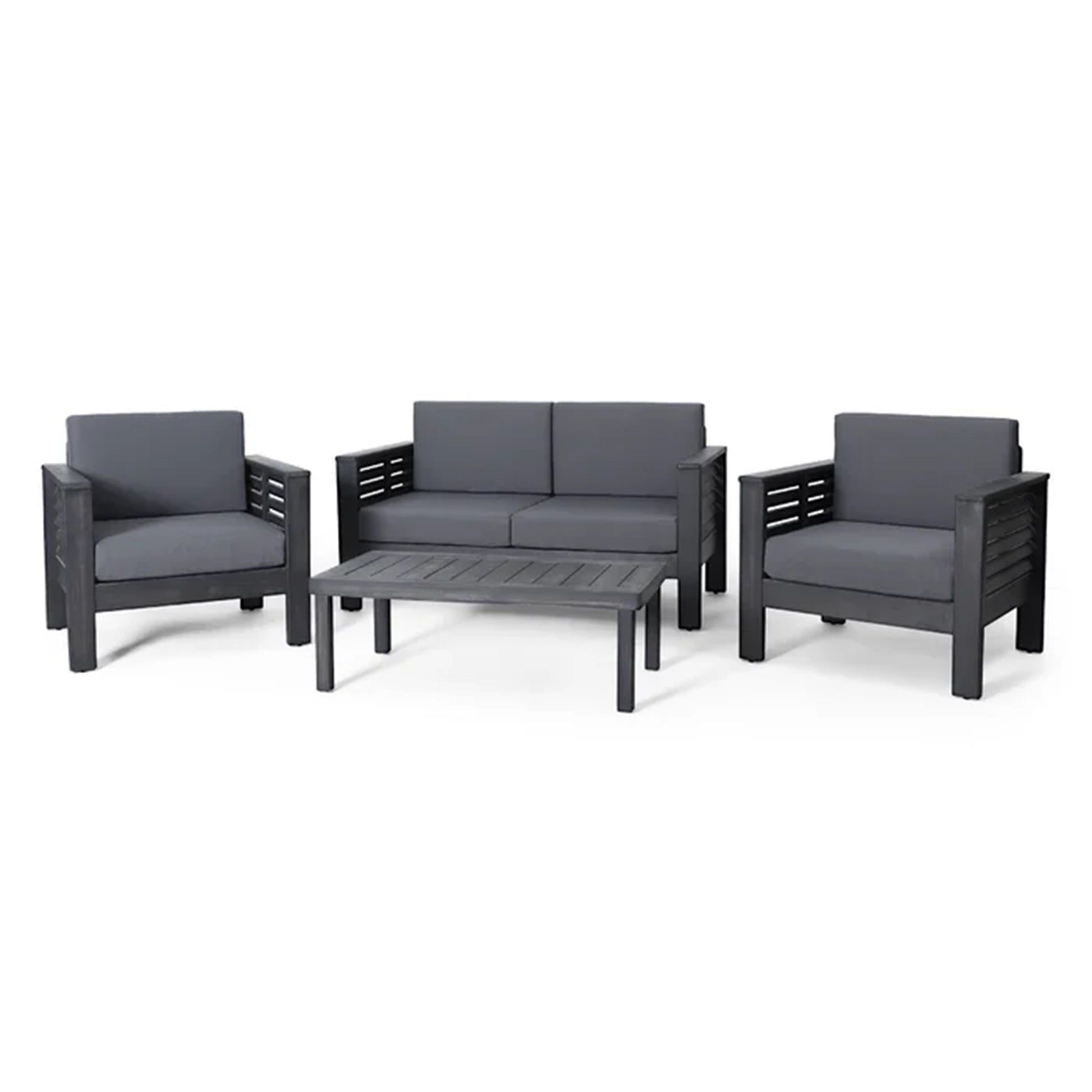 Acacia Wood Outdoor Loveseat And Coffee Table Set With Cushions, Dark Gray Yes Grey Seats 4 Sofa Seating Groups Foam Acacia Wood