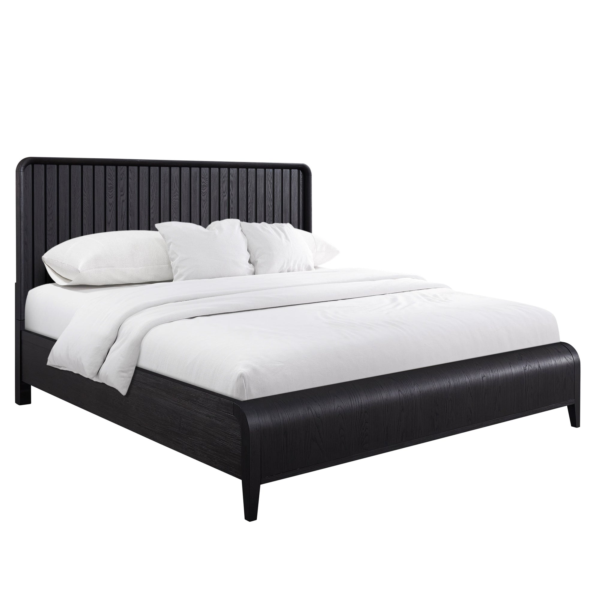 Queen Waterfall Panel Bed Black Solid Wood Mdf