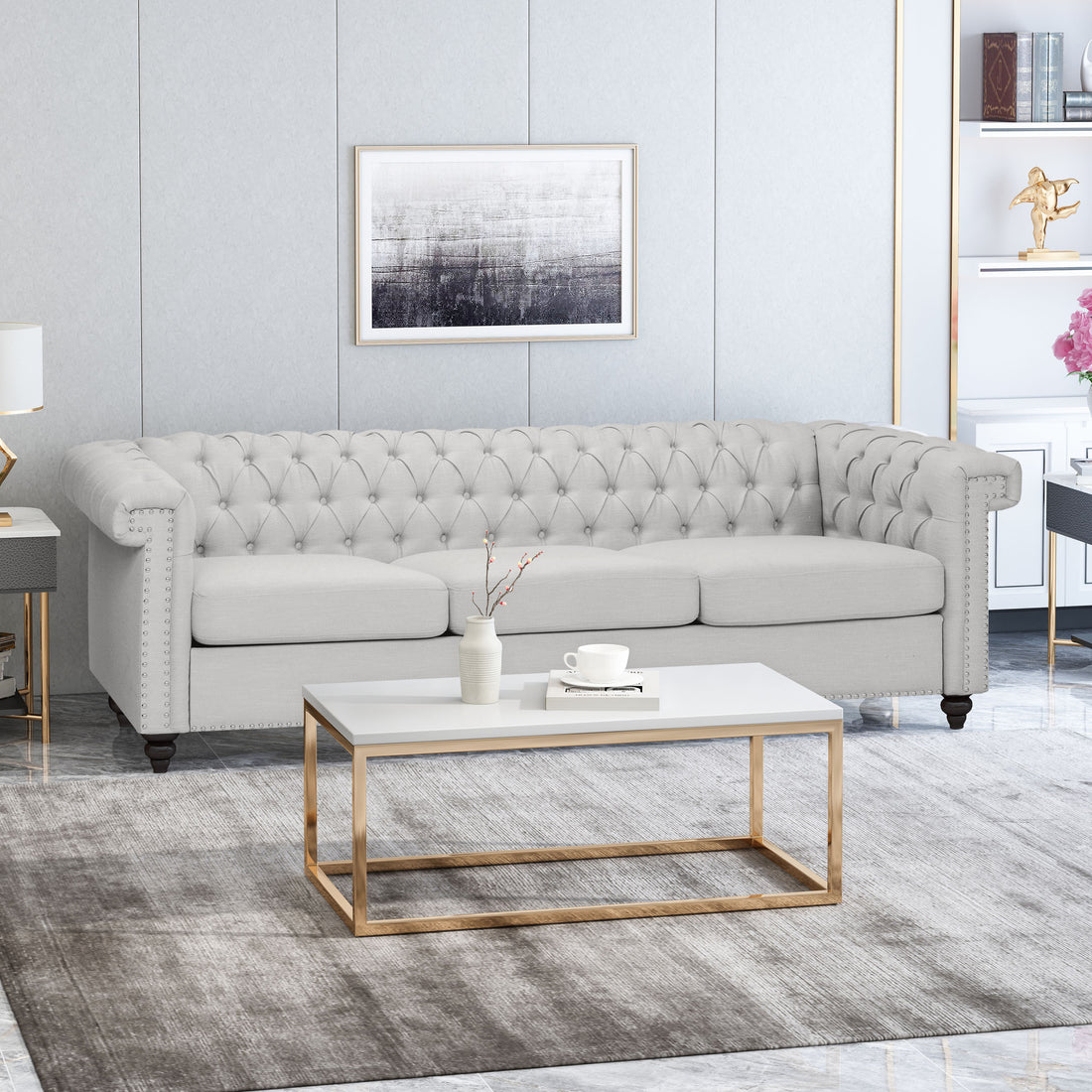 Sofa 3 Seater Grey Fabric