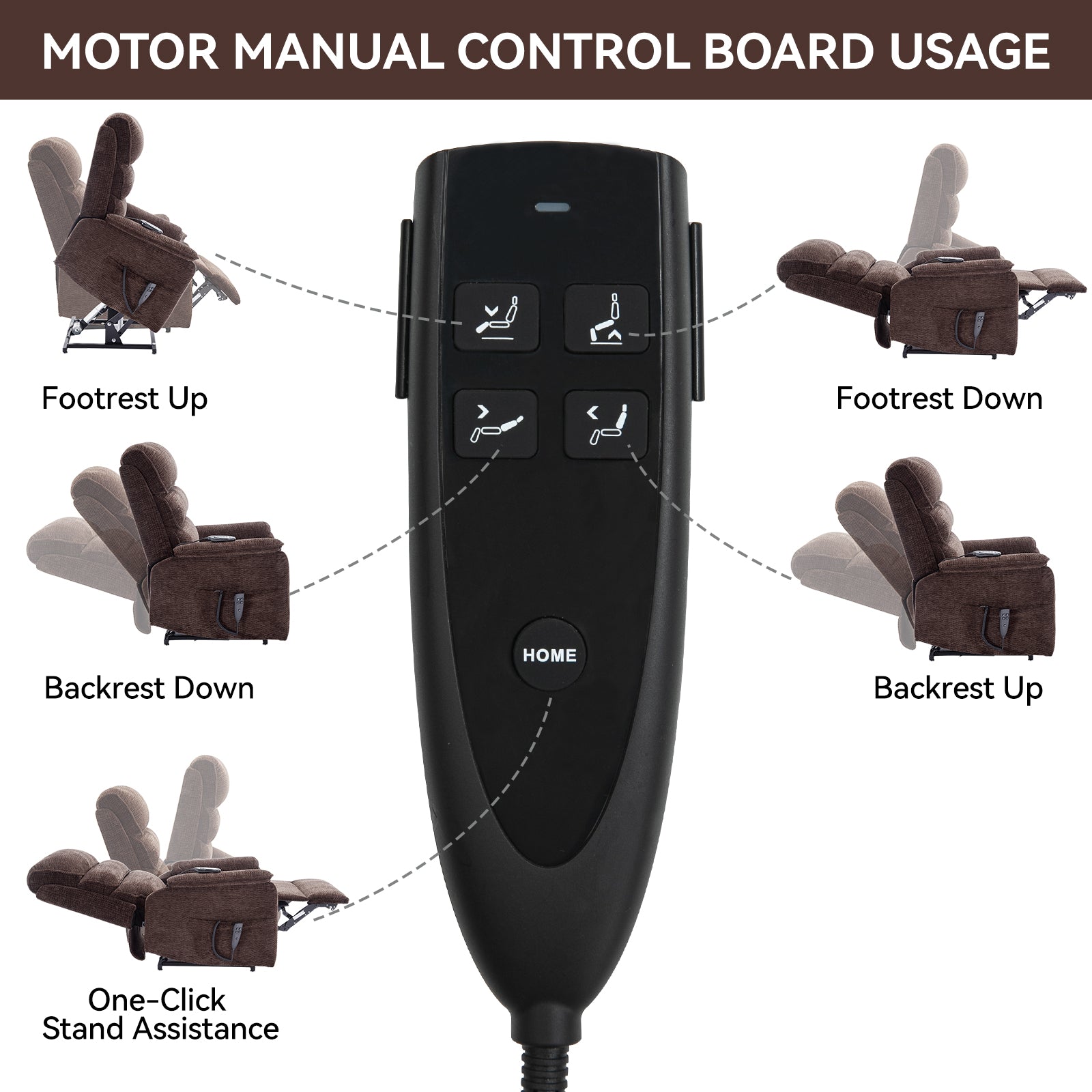 Brown Chenille Dual Motor Infinite Position Up To 350 Lbs Power Lift Recliner Chair With Power Remote, Heat Massage And Heavy Duty Motion Mechanism White Metal Primary Living Space Heavy Duty Push