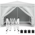 10'X10' Folding Canopy With 4 Removable Sidewalls Outdoor Event Shelter Upf 50 Gazebo Portable Tents For Parties Beach Camping Wedding Ez Pop Up Canopy 4Pcs Weight Bag Carry Bag White Metal