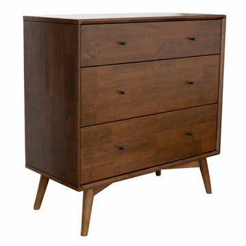 Caroline Mid Century Modern Solid Wood Dresser 3 Drawer Brown,Wood Brown Bedroom Mid Century Modern Solid Wood