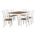 Cherry And White Finish 7Pc Dining Set Table And 6 Side Chairs Set Double X Back Design Wooden Casual Country Style Dining Room Furniture Wood Wood White Seats 6 Wood Dining Room Casual 4 Leg Rectangular Dining Table With Chair Wood