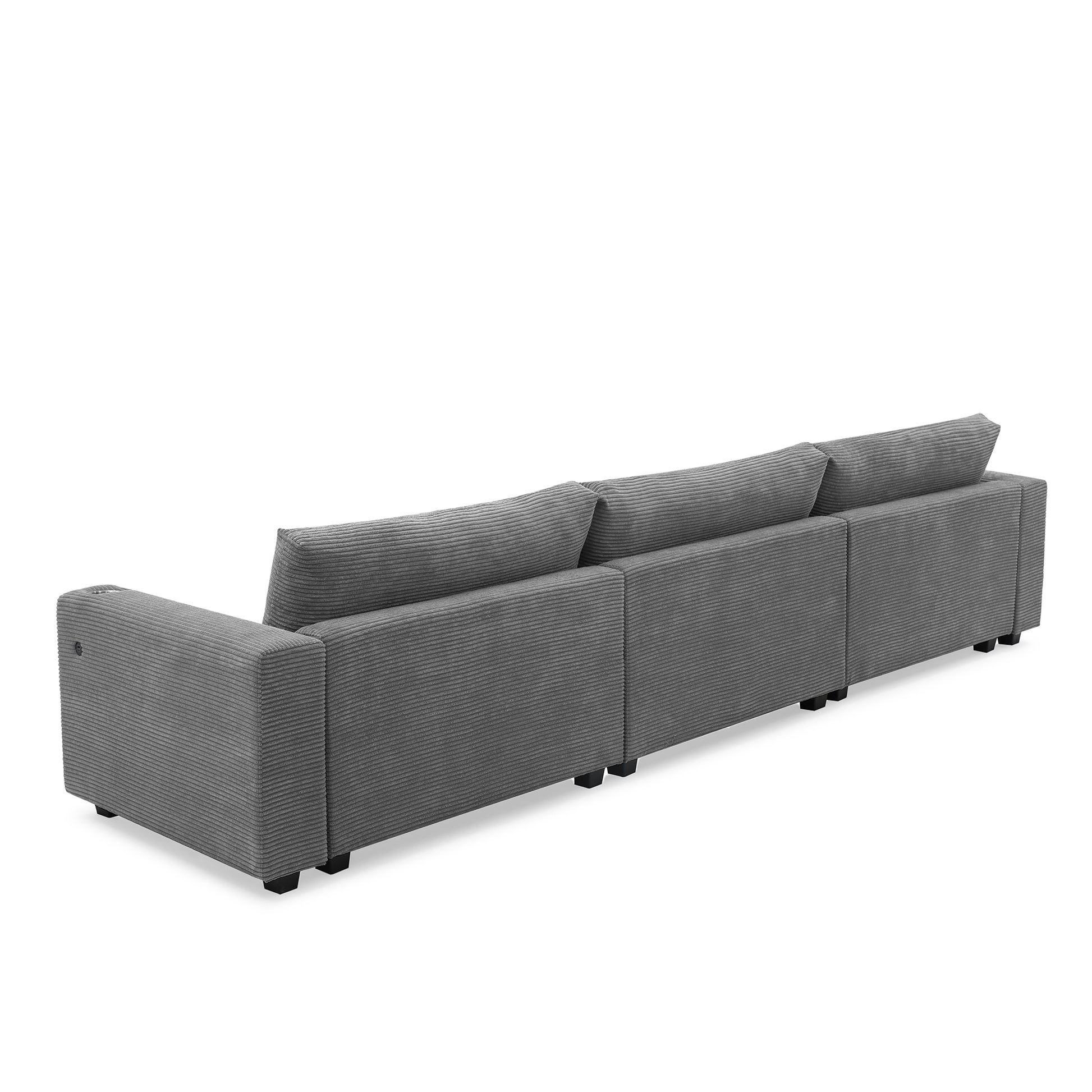 134*54"Oversized Corduroy Sectional Sofa,L Shaped Cloud Couch With Usb Charging Port,Cup Holder,Deep Seat Sofa Bed With 50" Chaise,Comfy Indoor Furniture For Living Room,3 Colors Gray Corduroy 4 Seat