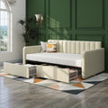 Flora Upholstered Daybed With 2 Drawers, Twin, Ivory Velvet, Ribbed Tufted Backrest, Daybed In Lavish Modern Design Box Spring Not Required Twin Ivory Metal Bedroom Classic,Contemporary,Minimalist,Traditional,Transitional Daybeds Upholstered Upholstered